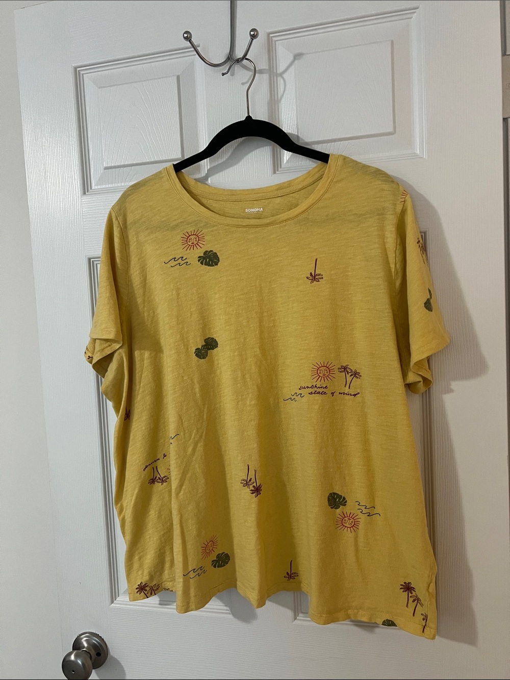 Sonoma Mustard Crewneck Tee with Sun and Palm Accent